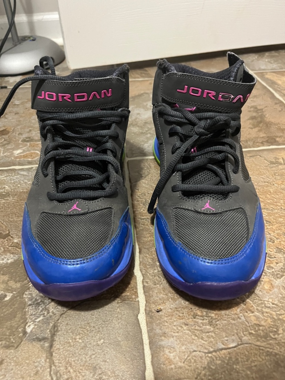 Jordan Men's Athletic High-Top Sneakers - Black with Blue, Purple & Pink Accents
